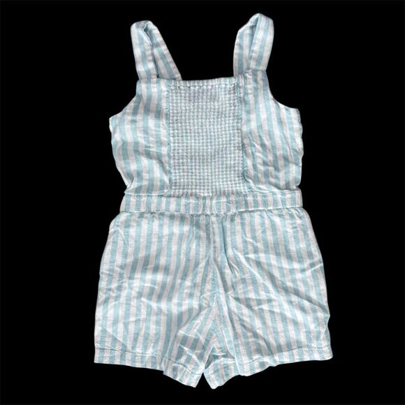 Old Navy | Girls Linen Striped Blue White Button Down Romper Jumpsuit Size L - Picture 2 of 12